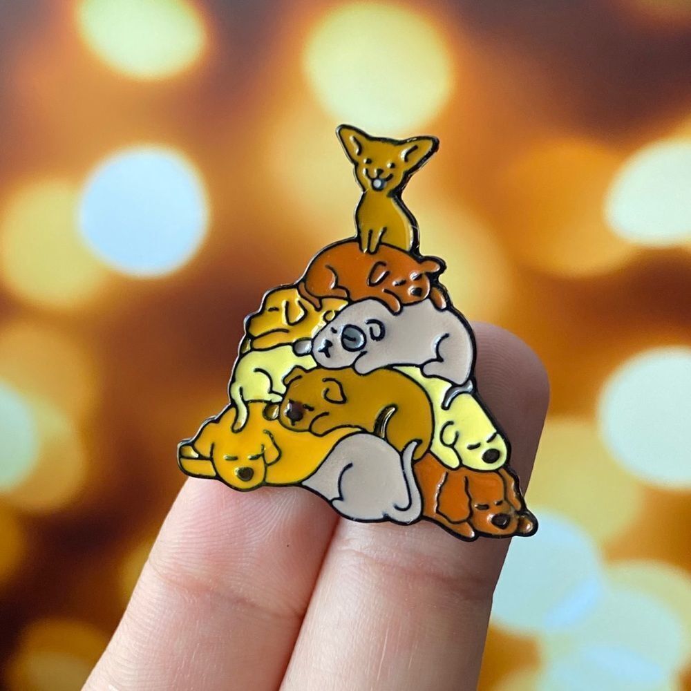 A Stack Of Puppies Enamel Pin/ Brooch